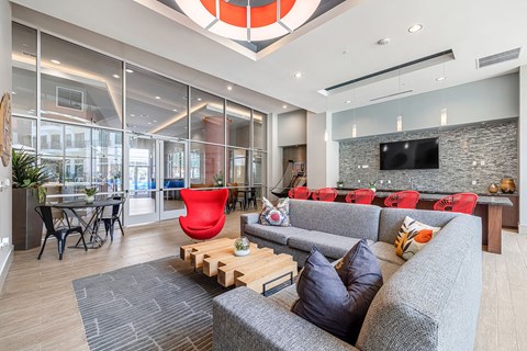 a living room with a couch and a television